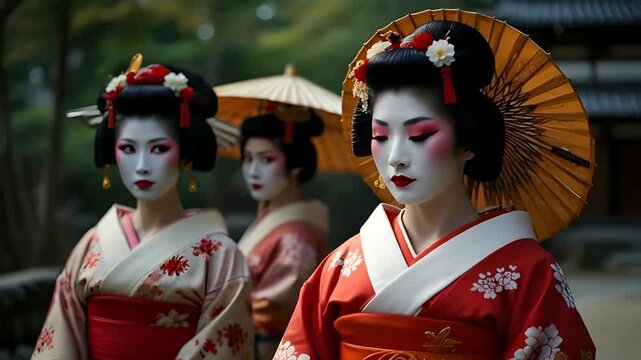 japanese girl in kimono with fan