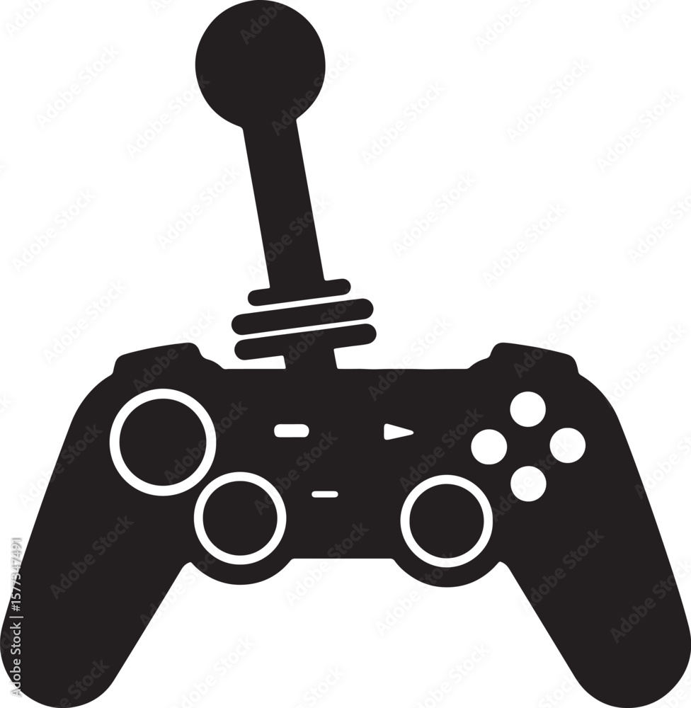 Poster black and white vector illustration of a gaming controller with a joystick element