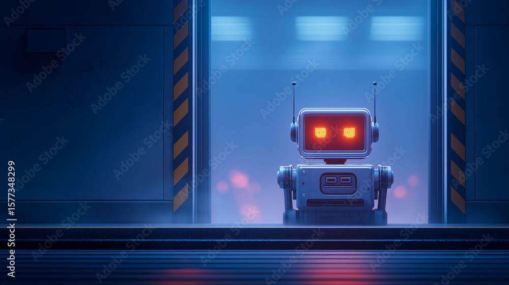 Aufkleber robot guarding high-security server door in a high-tech lab
