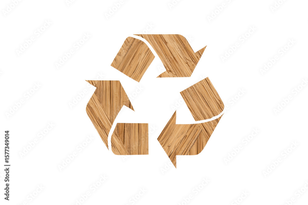 Poster recycle symbol with wood grain texture displayed on a plain transparent background transparent backg