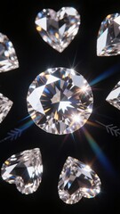 Sparkling Diamonds in Various Cuts Against a Dark Background