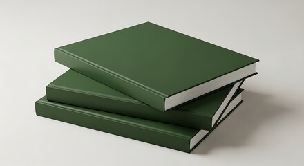 Stack of three green hardcover books on a white surface, conveying knowledge