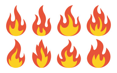 Stylized flame icons red orange yellow colors flat design simple graphic elements fire symbols set
