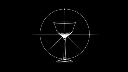 Geometric Wine Glass Blueprint, Minimalist Line - Art for Beverage & Design Branding