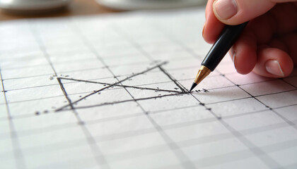 Hand drawing geometric shapes on grid paper
