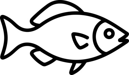Simple black outline drawing of a fish with a round eye and fins