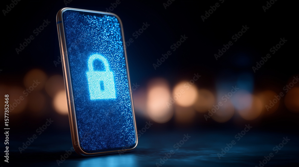 Poster close-up of an encrypted smartphone boot screen in a dark room
