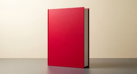 Striking red book standing upright, creating a minimalist and modern aesthetic