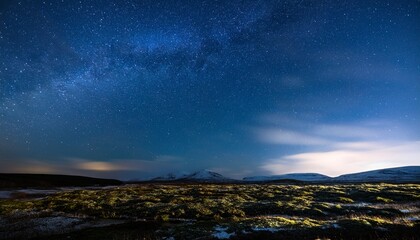 Fototapeta premium cold night sky with sharp stars and dark shadows over tundra stark and beautiful