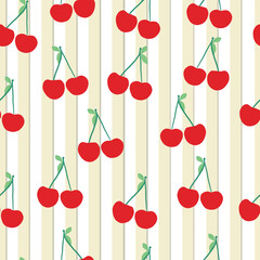 Green white stripe pattern cherries pattern