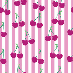 Pink stripes green and white stripe pattern cherries pattern
