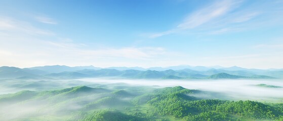 Fototapeta premium Green mountains embrace low lying mist