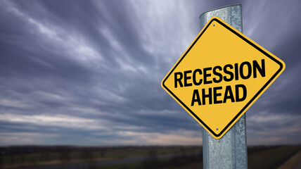 Yellow diamond recession ahead warning sign image