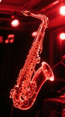 Saxophone Illuminated by Red Stage Lights