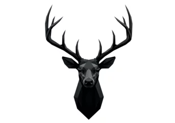 Ingelijste posters Geometric stag head illustration in black and white presents a contemporary design with polygon shapes, ideal for modern themes. © Casterly Designs