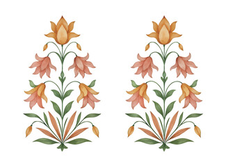 Traditional Mughal watercolor flower motif. © Design 35