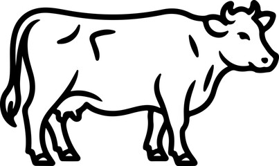 Simple black outline drawing of a cow standing sideways on a white background