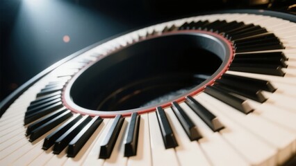 Circular Piano Keyboard with Central Hole, Illuminated from Below