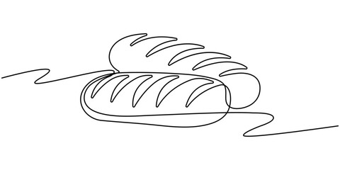 Bread Continuous Line Icon, Continuous line drawing of a slice of bread. Minimalist design for bakery, Fresh breads one line  continuous drawing. baguette continuous one line illustration, continuous 