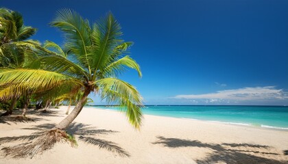 palms on empty idyllic tropical sand beach