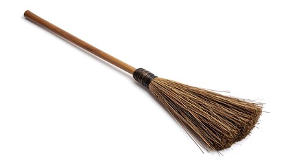 Traditional Straw Broom on White Background