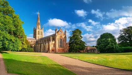 Fototapeta premium st albans cathedral from verulam park in summer