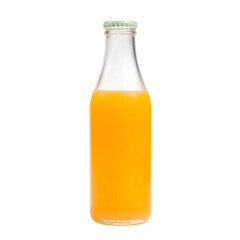 Orange juice in glass bottle isolated on transparent background