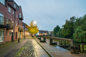 Naklejka premium Norwich Quayside on a cloudy day in Norfolk. England