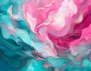 Obraz premium abstract oil painting technique featuring glowing pink and teal textures the vibrant colors create a dreamy and ethereal composition highlighting the intricate texture of the oil paint