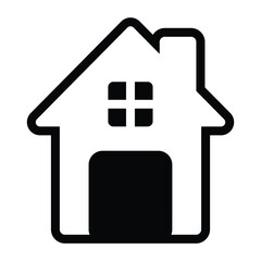Home Icon Vector with Door and Window Outline, Solid Black House Symbol for Real Estate Design