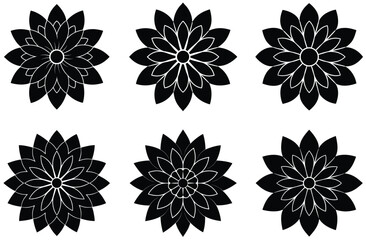 Fototapeta premium Elegant Black and White Flower Mandala Designs Six Unique Floral Illustrations