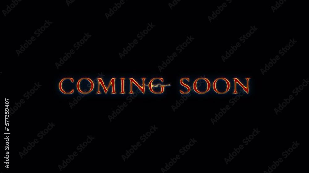 Poster animation coming soon glow red spark neon lightning text animation on black abstract background.isol