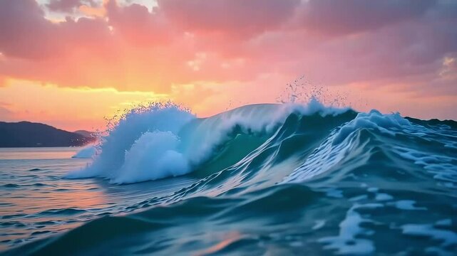 Ocean wave crashing at sunset scenic view of sea waves nature photography art print