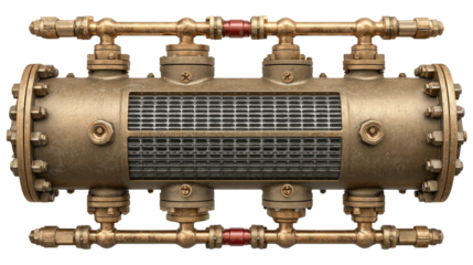 Steampunk Machine Design: An ornate steampunk machine, an elaborate composition of brass pipes, valves, and rivets. Detailed and captivating, showcasing industrial engineering and artistic expression.