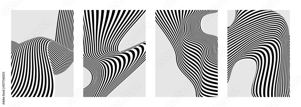 Poster cover template with black and white line art dynamic patterns