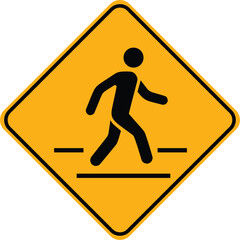 zebra crossing yellow sign flat icon