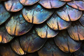 Fototapeta premium Iridescent Scales: A Close-Up of Nature's Colorful Armor