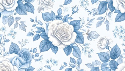 クラシックな花柄パターン（グレー＆ブルー）｜Classic Floral Pattern in Gray and Blue Tones