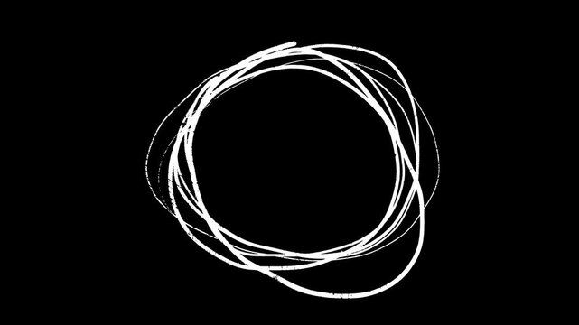 Hand Drawn Scribble Circle animation. White oval being hand-drawn on black background. Animation of a gradually appearing hand drawn frame. Circle Marker Line Brush Stroke. White oval highlighter