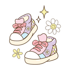 Cute retro Sneakers with Flower Decoration