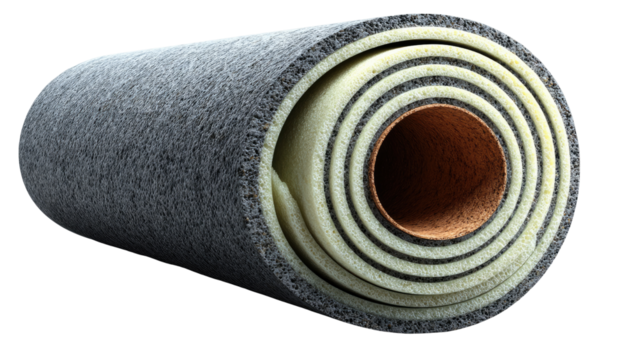Rolled Carpet Roll: A close-up shot captures a tightly rolled carpet roll, showcasing its layers of textures and materials