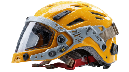 Safety First: Detailed photo of a sturdy and reliable yellow hard hat, a vital piece of safety equipment for those in challenging environments.