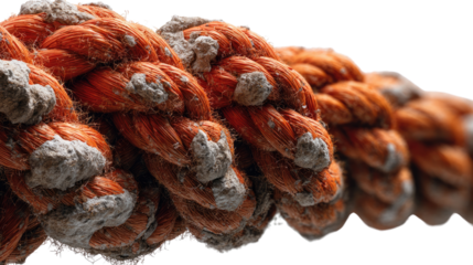 Coiled Rope's Texture: A close-up photograph showcases the textured surface of an orange rope, with a clear display of its interwoven fibers and aged patina.