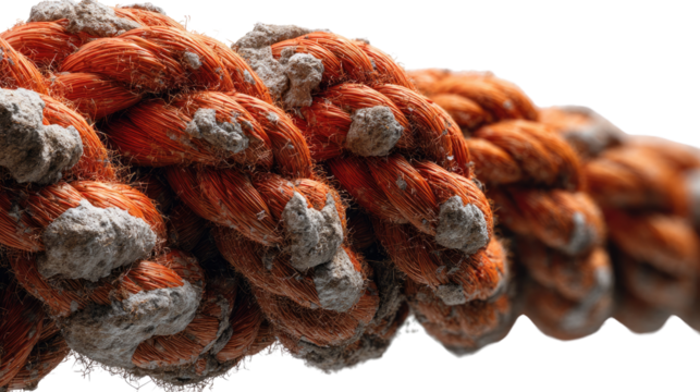 Coiled Rope's Texture: A close-up photograph showcases the textured surface of an orange rope, with a clear display of its interwoven fibers and aged patina.