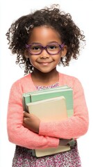 Smiling African American Girl with Glasses Holding Books
