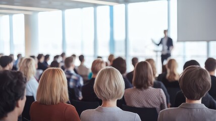 Attendees listen intently at a corporate conference presentation event