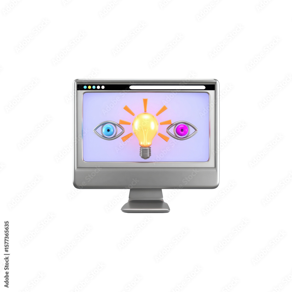 Fototapete a monitor displaying a lightbulb icon with stylized rays and icons resembling an eye with different 