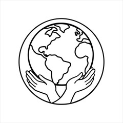 Continuous Line Hands Holding Earth Vector Art