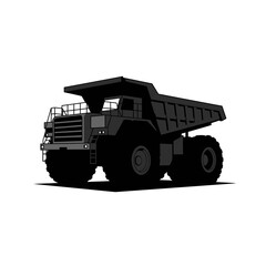 A large, heavy-duty mining dump truck illustrated in a simple, graphic style on a white background.