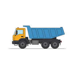 Fototapeta premium A vibrant vector illustration showcases a blue and yellow dump truck, perfect for transportation and construction themes, set against a clean, minimalist background.